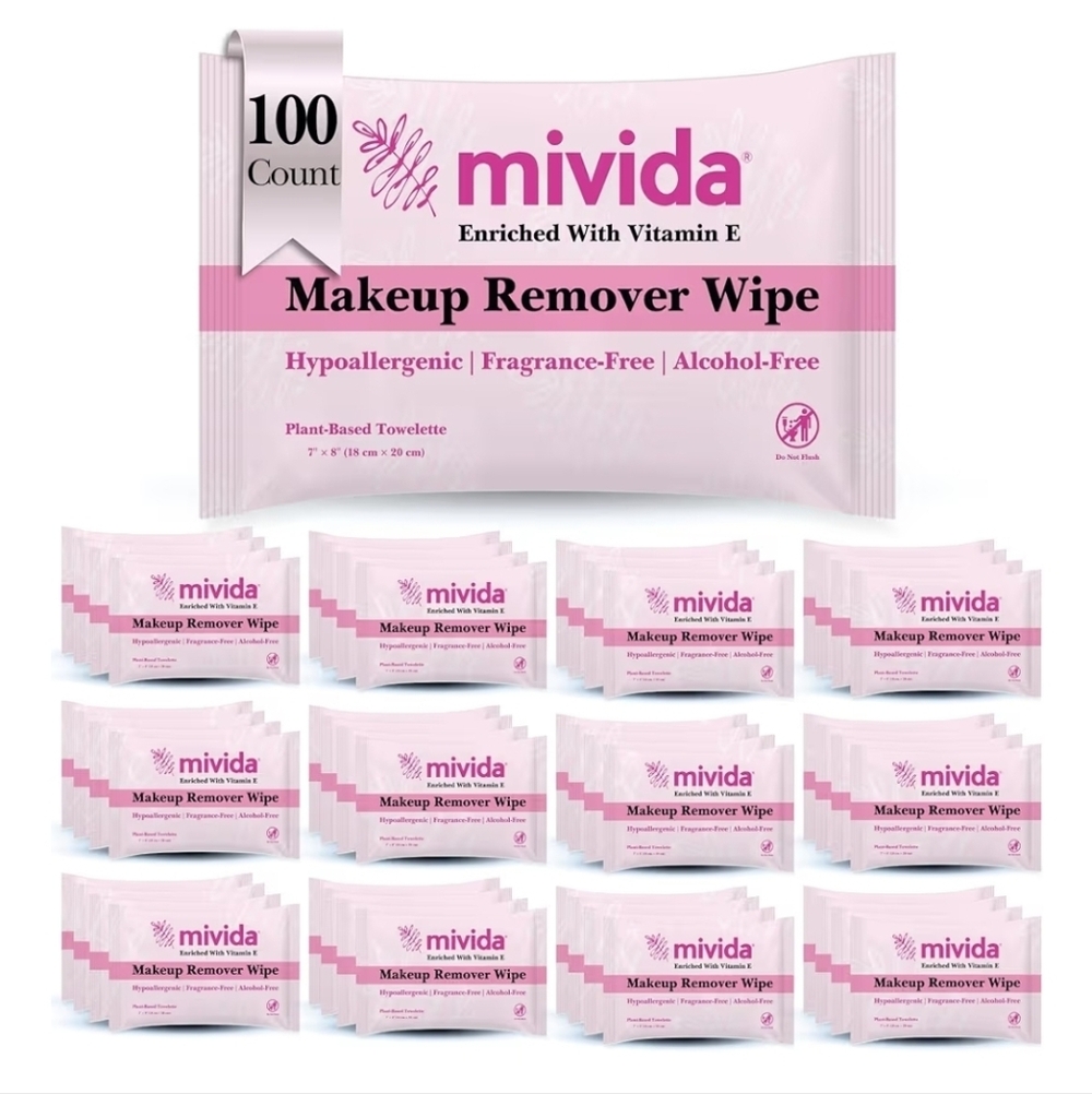 MIVIDA Pink Makeup Remover Wipes - 100 Count